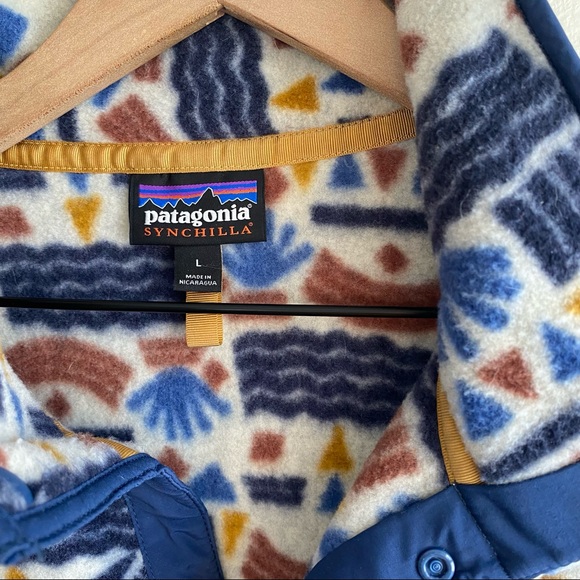Patagonia Protected Peaks Fleece Multi Big Oatmeal White Aztec Southwestern - Picture 11 of 14